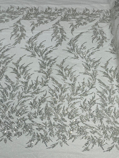 Fashion Beaded Lace With Glitter Mesh 54" Wide| New Creations Fabric & Foam Inc.