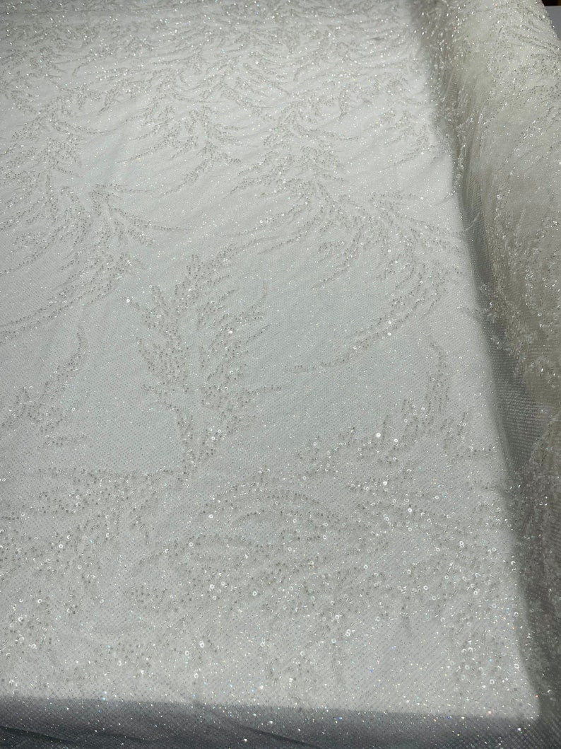 Fashion Beaded Lace With Glitter Mesh 54" Wide| New Creations Fabric & Foam Inc.
