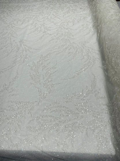 Fashion Beaded Lace With Glitter Mesh 54" Wide| New Creations Fabric & Foam Inc.