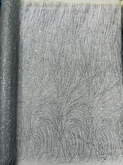 Fashion Glitter Design On A Mesh Lace 54” Wide| New Creations Fabric & Foam Inc.