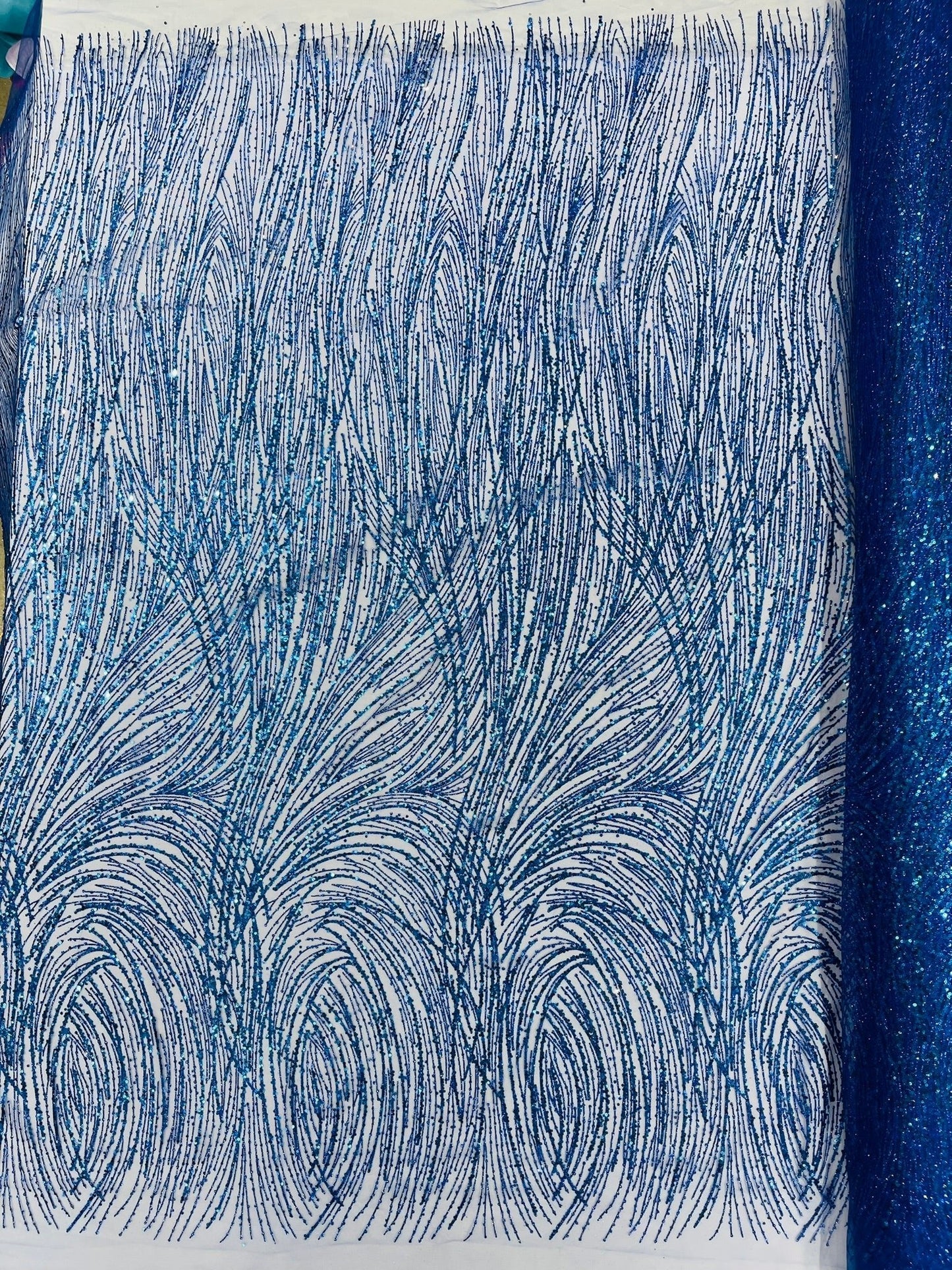 Fashion Glitter Design On A Mesh Lace 54” Wide| New Creations Fabric & Foam Inc.