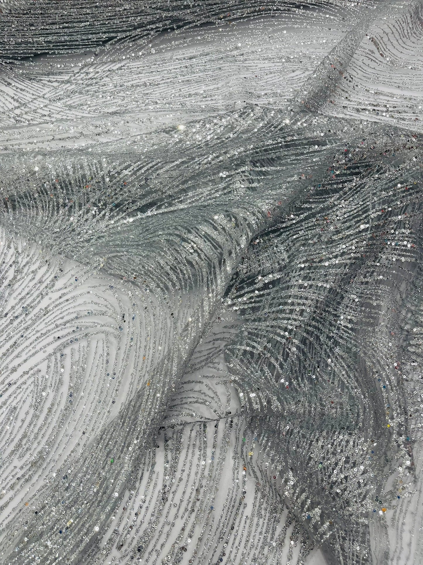 Fashion Glitter Design On A Mesh Lace 54” Wide| New Creations Fabric & Foam Inc.