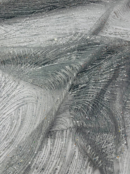 Fashion Glitter Design On A Mesh Lace 54” Wide| New Creations Fabric & Foam Inc.