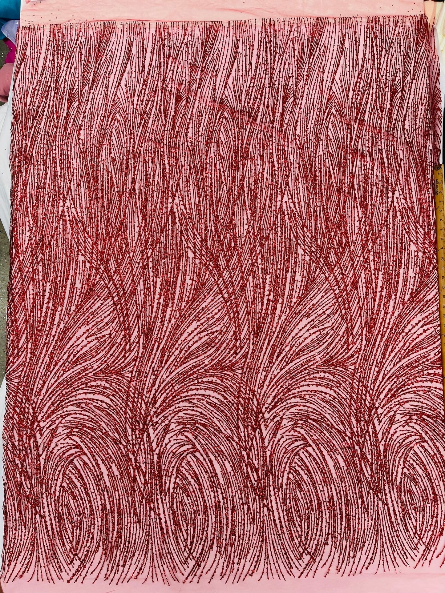 Fashion Glitter Design On A Mesh Lace 54” Wide| New Creations Fabric & Foam Inc.