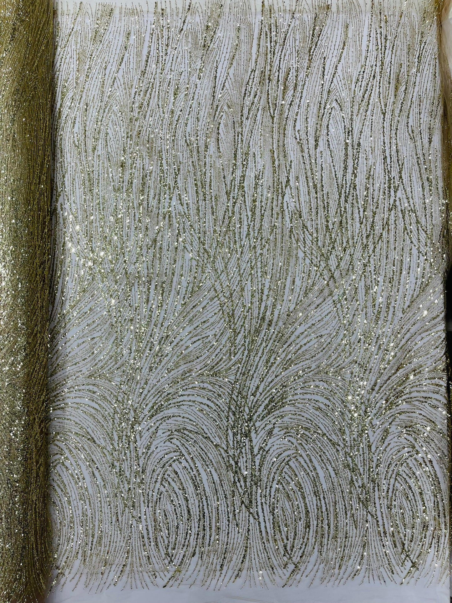Fashion Glitter Design On A Mesh Lace 54” Wide| New Creations Fabric & Foam Inc.