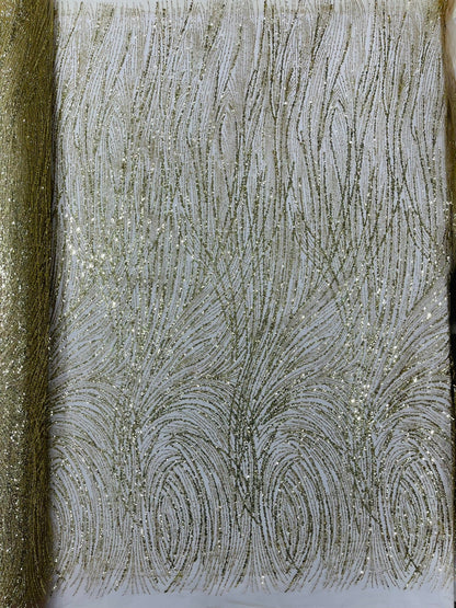 Fashion Glitter Design On A Mesh Lace 54” Wide| New Creations Fabric & Foam Inc.