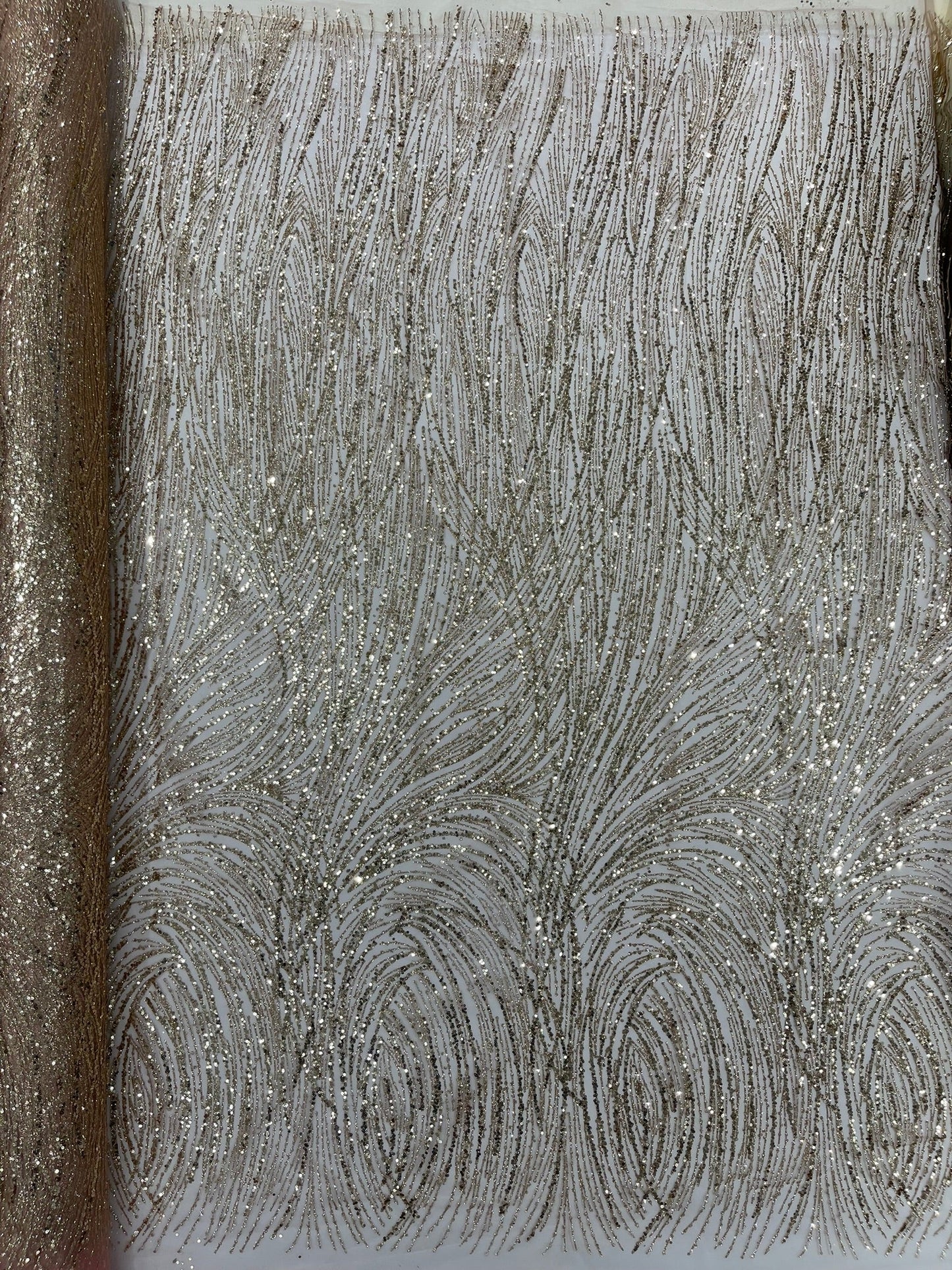 Fashion Glitter Design On A Mesh Lace 54” Wide| New Creations Fabric & Foam Inc.