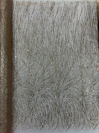 Fashion Glitter Design On A Mesh Lace 54” Wide| New Creations Fabric & Foam Inc.