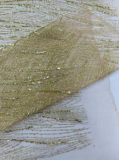 Fashion Glitter Design On A Mesh Lace 54” Wide| New Creations Fabric & Foam Inc.