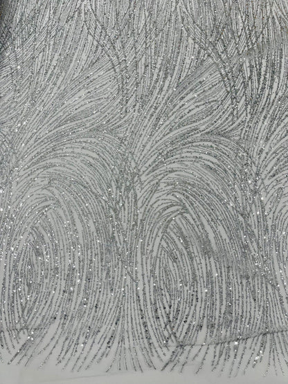 Fashion Glitter Design On A Mesh Lace 54” Wide| New Creations Fabric & Foam Inc.