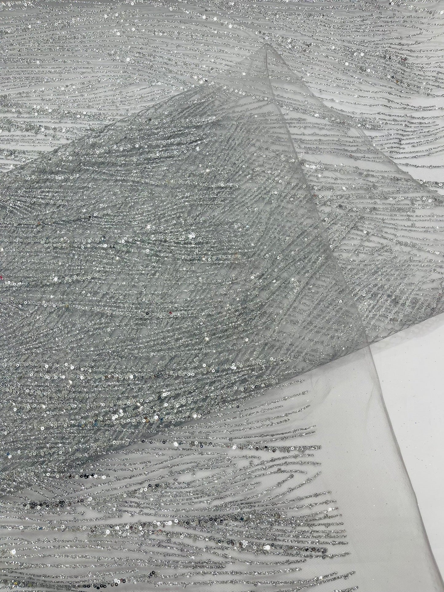 Fashion Glitter Design On A Mesh Lace 54” Wide| New Creations Fabric & Foam Inc.