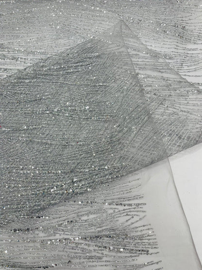 Fashion Glitter Design On A Mesh Lace 54” Wide| New Creations Fabric & Foam Inc.