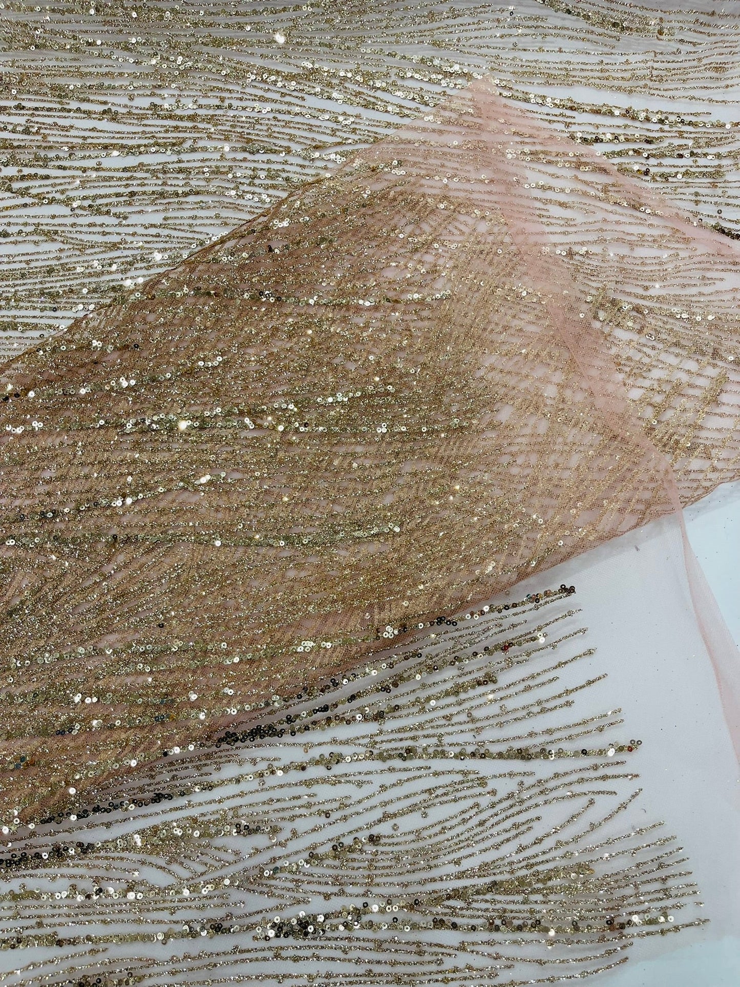 Fashion Glitter Design On A Mesh Lace 54” Wide| New Creations Fabric & Foam Inc.