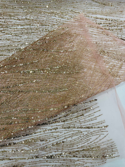 Fashion Glitter Design On A Mesh Lace 54” Wide| New Creations Fabric & Foam Inc.