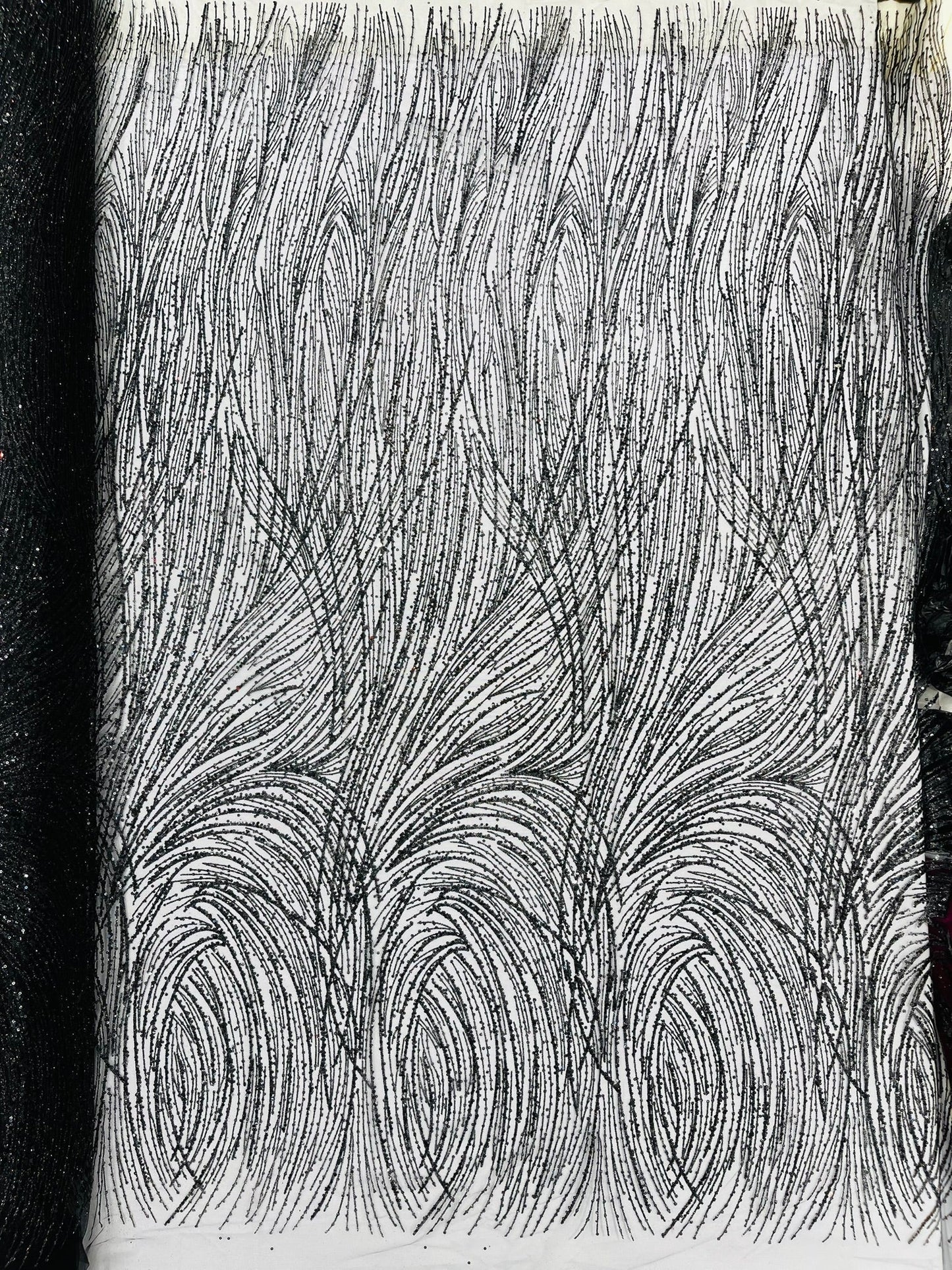 Fashion Glitter Design On A Mesh Lace 54” Wide| New Creations Fabric & Foam Inc.