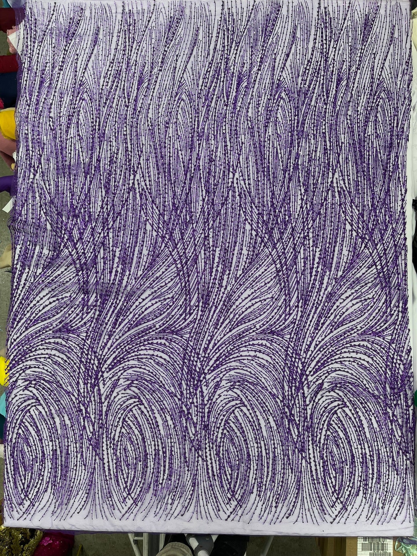 Fashion Glitter Design On A Mesh Lace 54” Wide| New Creations Fabric & Foam Inc.