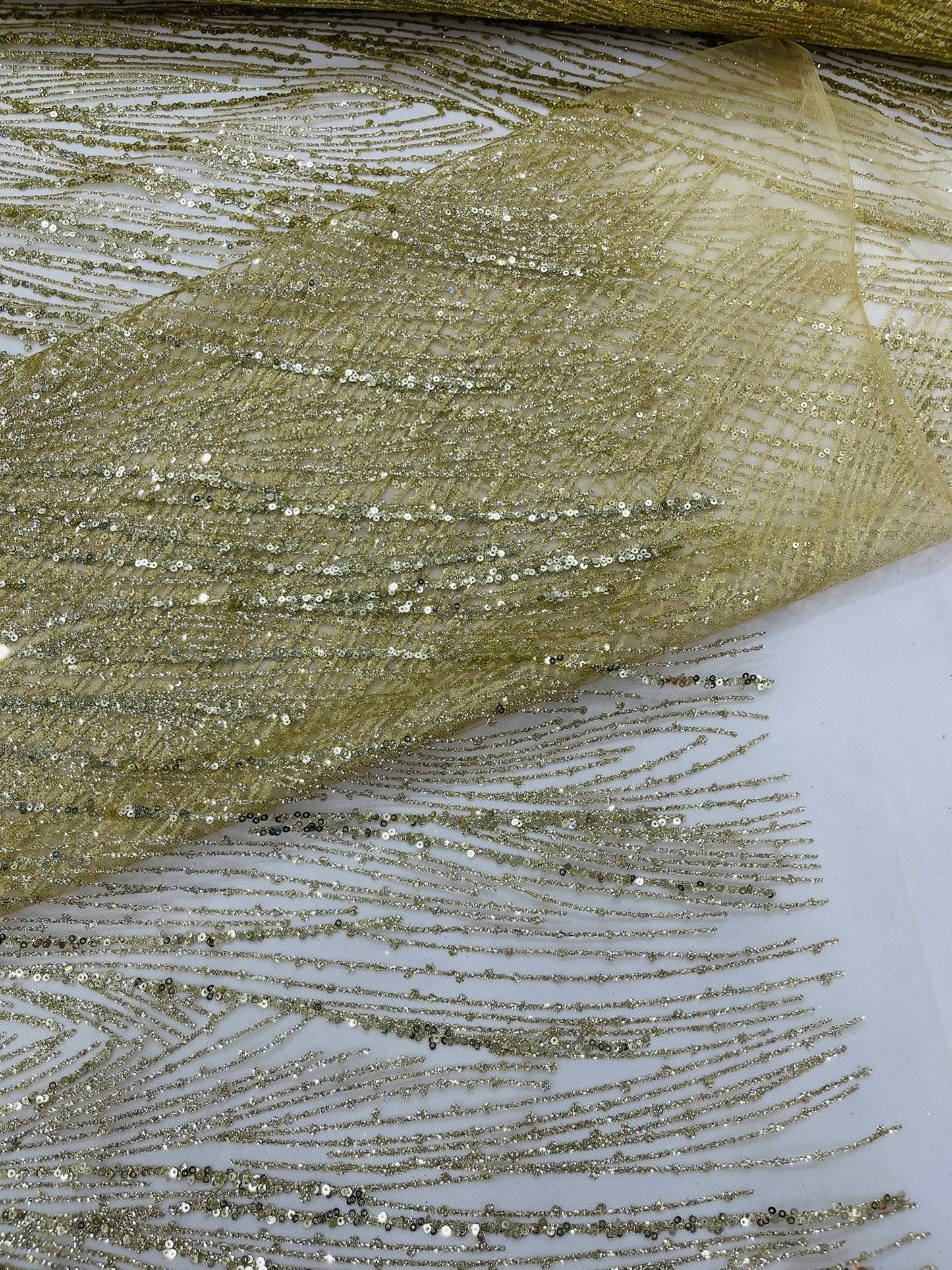 Fashion Glitter Design On A Mesh Lace 54” Wide| New Creations Fabric & Foam Inc.