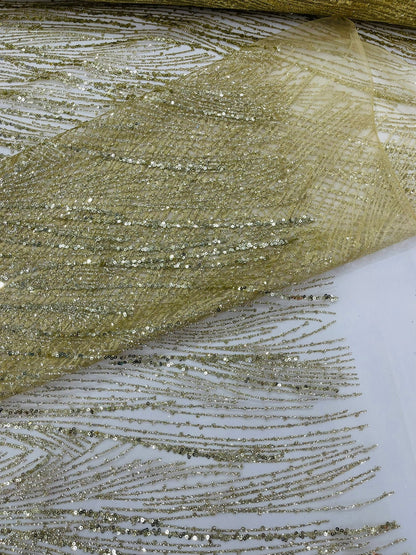 Fashion Glitter Design On A Mesh Lace 54” Wide| New Creations Fabric & Foam Inc.