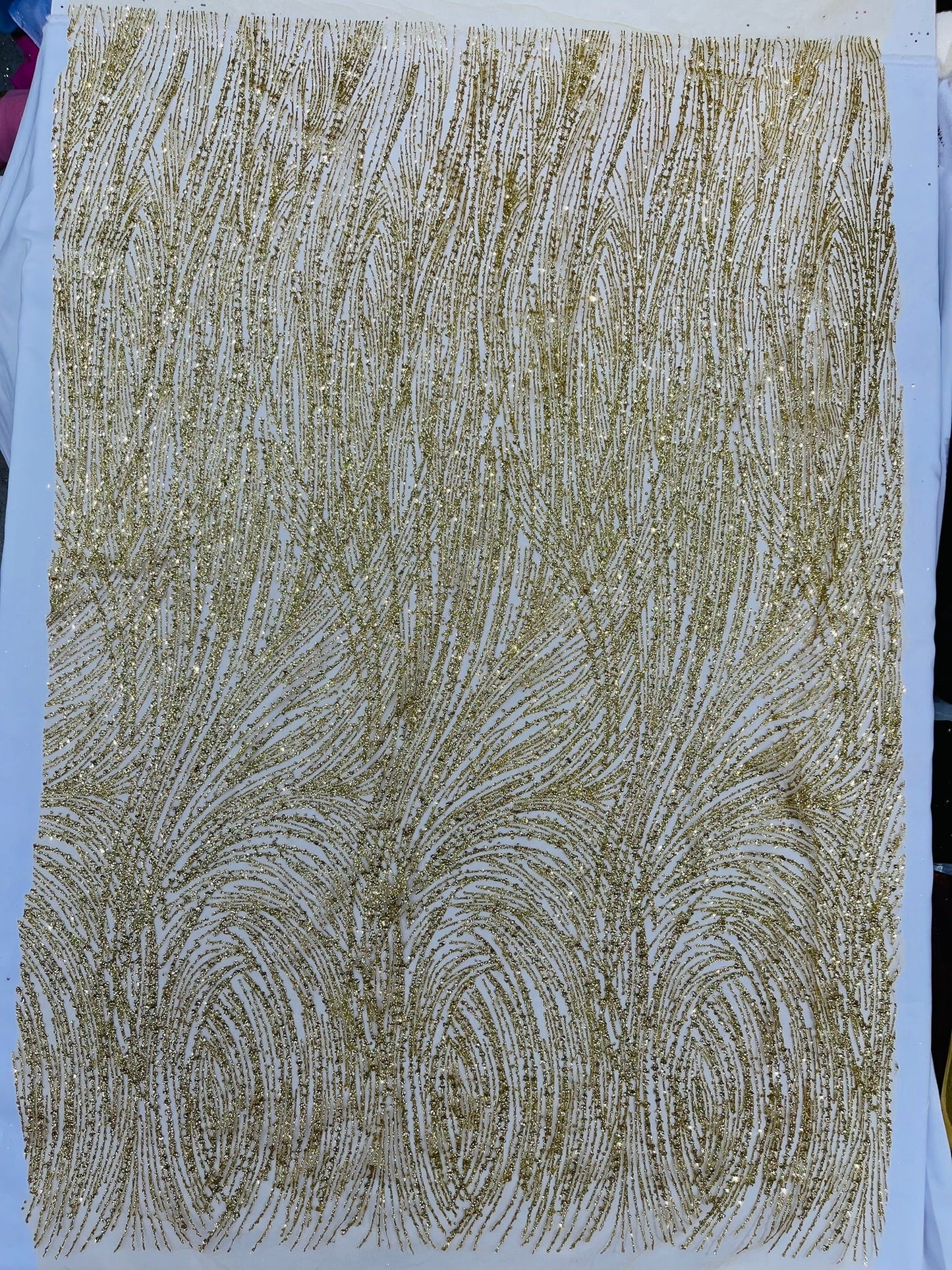 Fashion Glitter Design On A Mesh Lace 54” Wide| New Creations Fabric & Foam Inc.