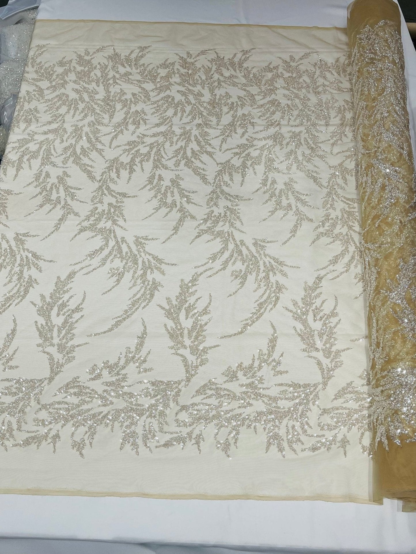 Fashion Beaded Vine Lace 54" Wide| New Creations Fabric & Foam Inc.