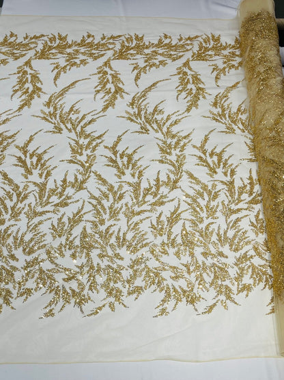 Fashion Beaded Vine Lace 54" Wide| New Creations Fabric & Foam Inc.