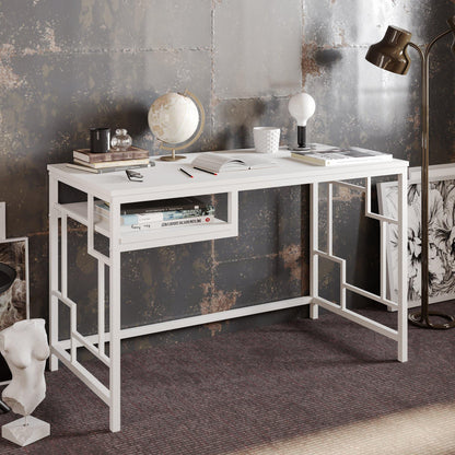 Victory 47'' Wide Metal Engineered Wood Computer Desk with Shelf