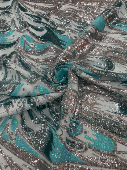 Feather Wing Sequin Fabric 54” Wide| New Creations Fabric & Foam Inc.