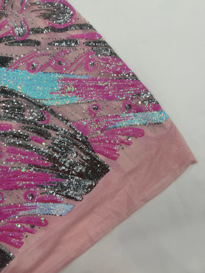 Feather Wing Sequin Fabric 54” Wide| New Creations Fabric & Foam Inc.
