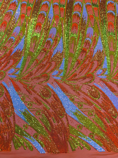 Feather Wing Sequin Fabric 54” Wide| New Creations Fabric & Foam Inc.