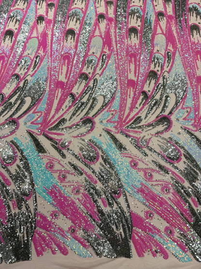 Feather Wing Sequin Fabric 54” Wide| New Creations Fabric & Foam Inc.