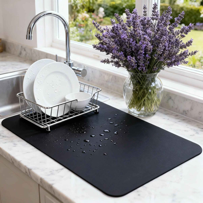 Black Dish Drying Mat — Super Absorbent, Non-Slip | Strabella