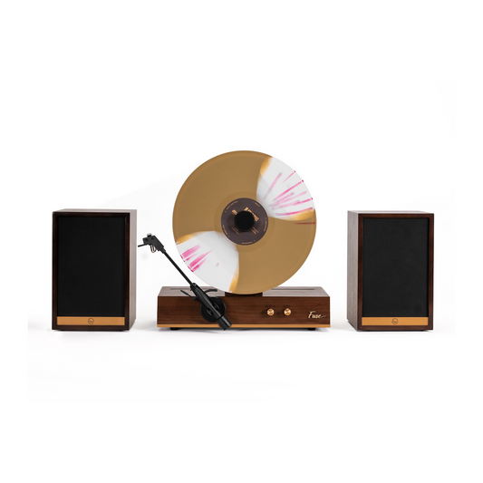 Fuse Audio GLD vertical vinyl record player in ashtree wood veneer