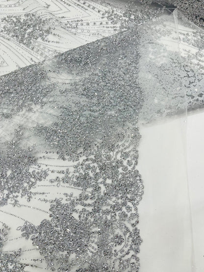 Geometric Damask Glitter Design On A Mesh Lace 54” Wide| New Creations Fabric & Foam Inc.