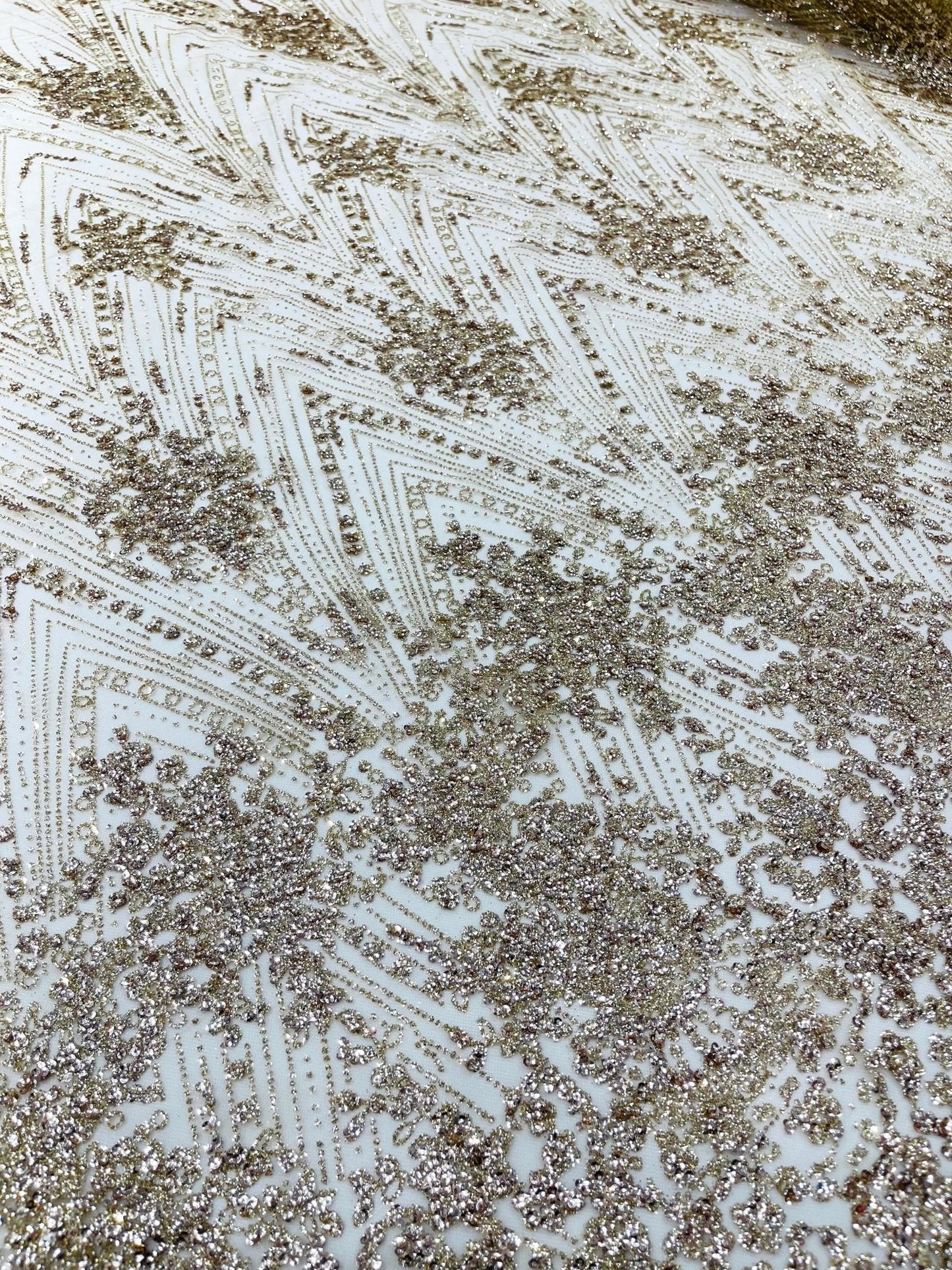 Geometric Damask Glitter Design On A Mesh Lace 54” Wide| New Creations Fabric & Foam Inc.