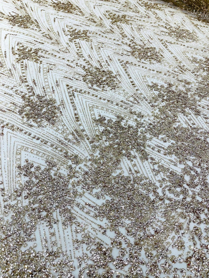 Geometric Damask Glitter Design On A Mesh Lace 54” Wide| New Creations Fabric & Foam Inc.