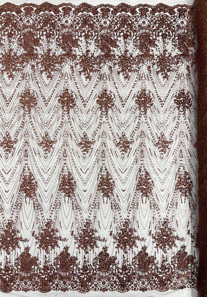Geometric Damask Glitter Design On A Mesh Lace 54” Wide| New Creations Fabric & Foam Inc.