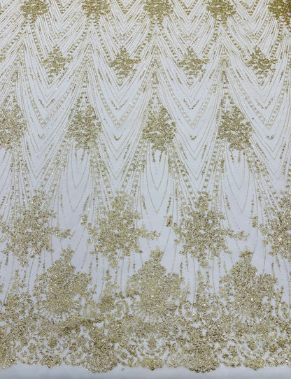 Geometric Damask Glitter Design On A Mesh Lace 54” Wide| New Creations Fabric & Foam Inc.