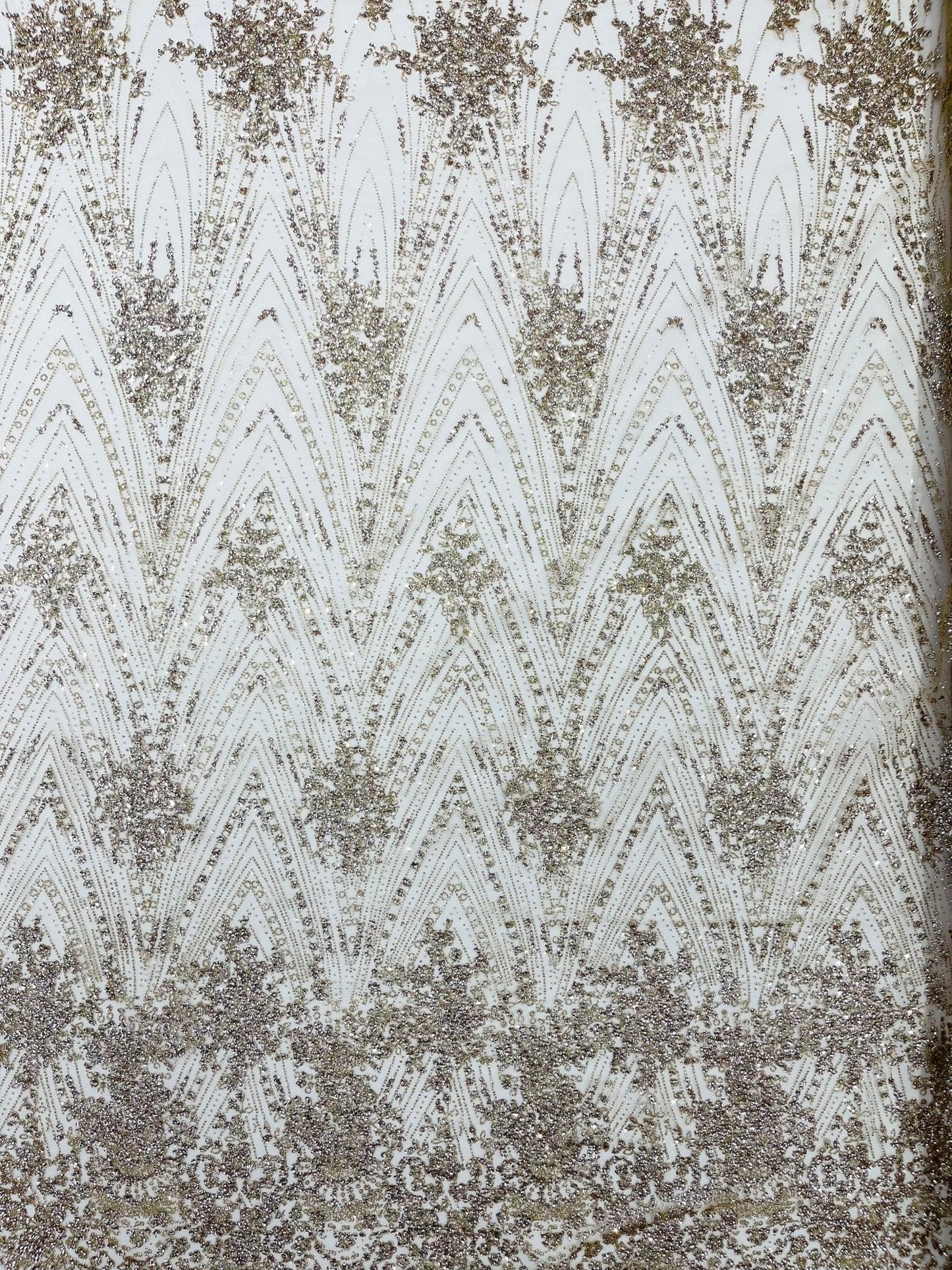 Geometric Damask Glitter Design On A Mesh Lace 54” Wide| New Creations Fabric & Foam Inc.