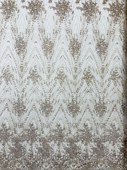 Geometric Damask Glitter Design On A Mesh Lace 54” Wide| New Creations Fabric & Foam Inc.