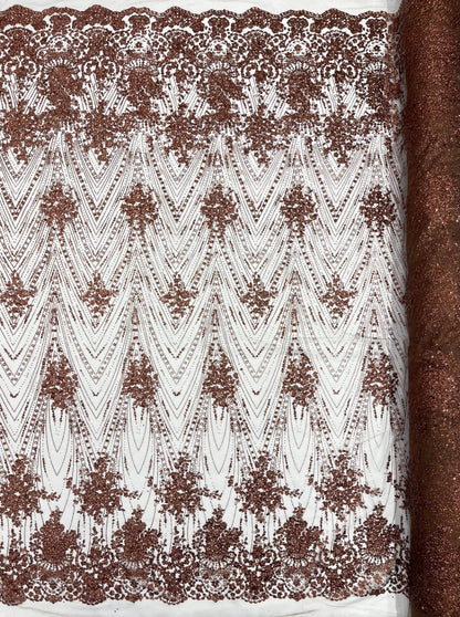 Geometric Damask Glitter Design On A Mesh Lace 54” Wide| New Creations Fabric & Foam Inc.