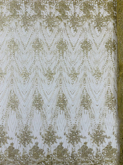 Geometric Damask Glitter Design On A Mesh Lace 54” Wide| New Creations Fabric & Foam Inc.