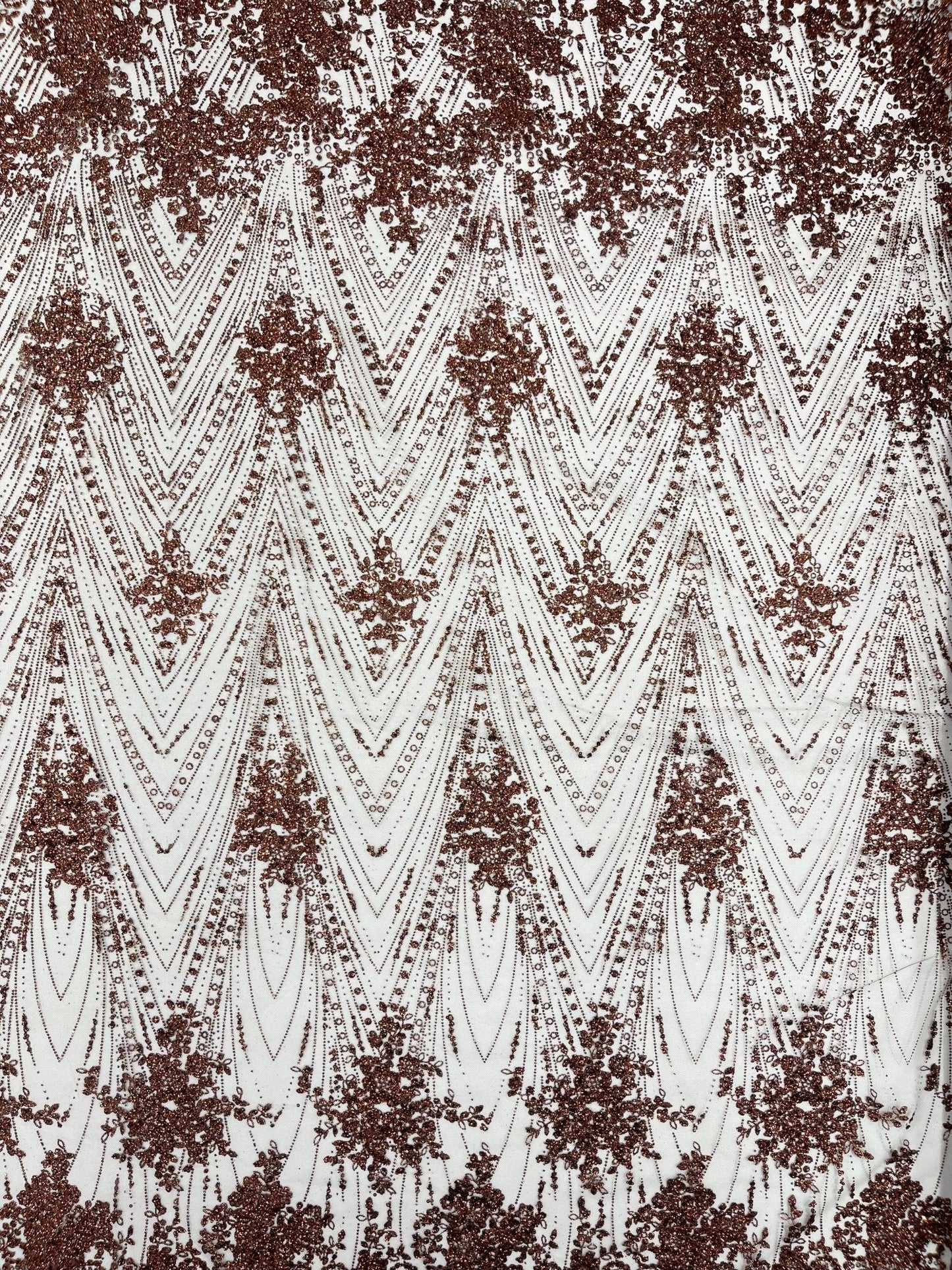 Geometric Damask Glitter Design On A Mesh Lace 54” Wide| New Creations Fabric & Foam Inc.