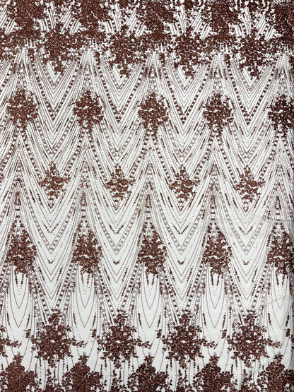 Geometric Damask Glitter Design On A Mesh Lace 54” Wide| New Creations Fabric & Foam Inc.