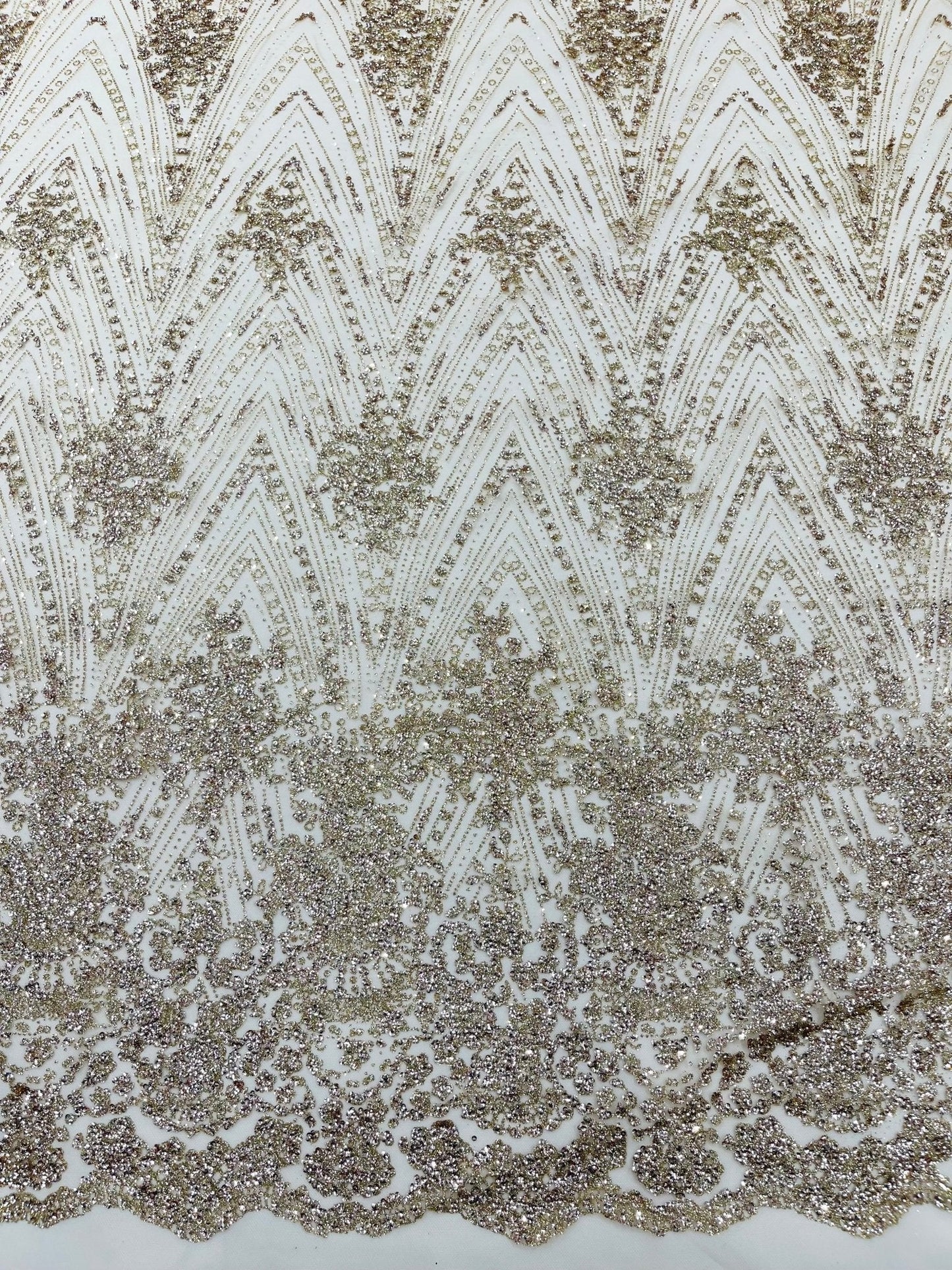 Geometric Damask Glitter Design On A Mesh Lace 54” Wide| New Creations Fabric & Foam Inc.