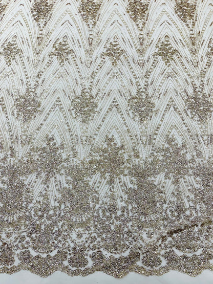 Geometric Damask Glitter Design On A Mesh Lace 54” Wide| New Creations Fabric & Foam Inc.