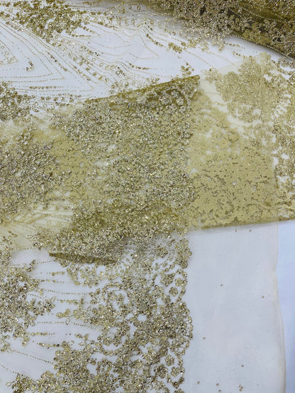 Geometric Damask Glitter Design On A Mesh Lace 54” Wide| New Creations Fabric & Foam Inc.