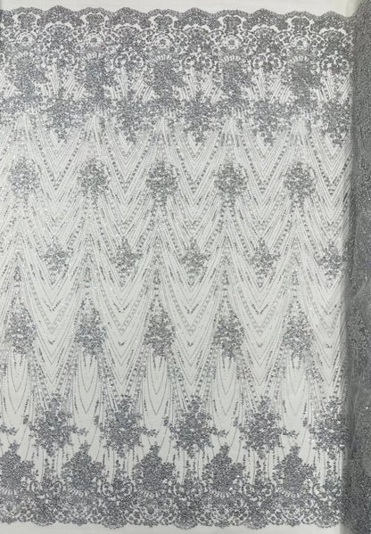 Geometric Damask Glitter Design On A Mesh Lace 54” Wide| New Creations Fabric & Foam Inc.