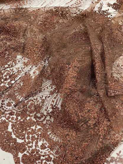 Geometric Damask Glitter Design On A Mesh Lace 54” Wide| New Creations Fabric & Foam Inc.