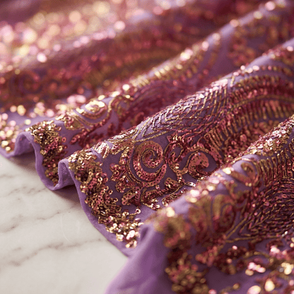 Geometric Diamond Sequin Stretch Mesh Fabric by the Yard 54” Wide – Iridescent 4 Way Stretch Sequin Fabric for Prom Dresses, Gowns & Costumes