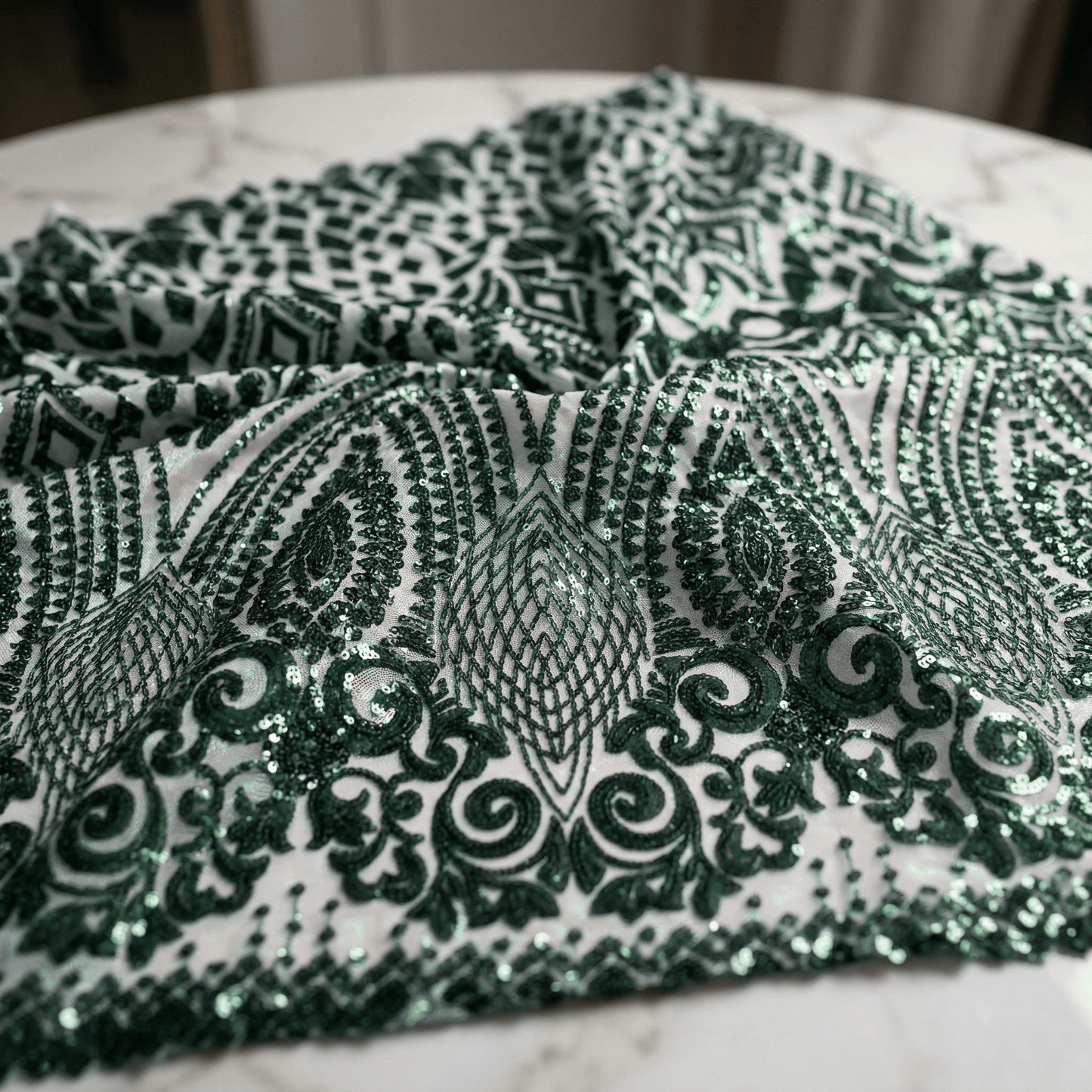 Geometric Diamond Sequin Stretch Mesh Fabric by the Yard 54” Wide – Iridescent 4 Way Stretch Sequin Fabric for Prom Dresses, Gowns & Costumes